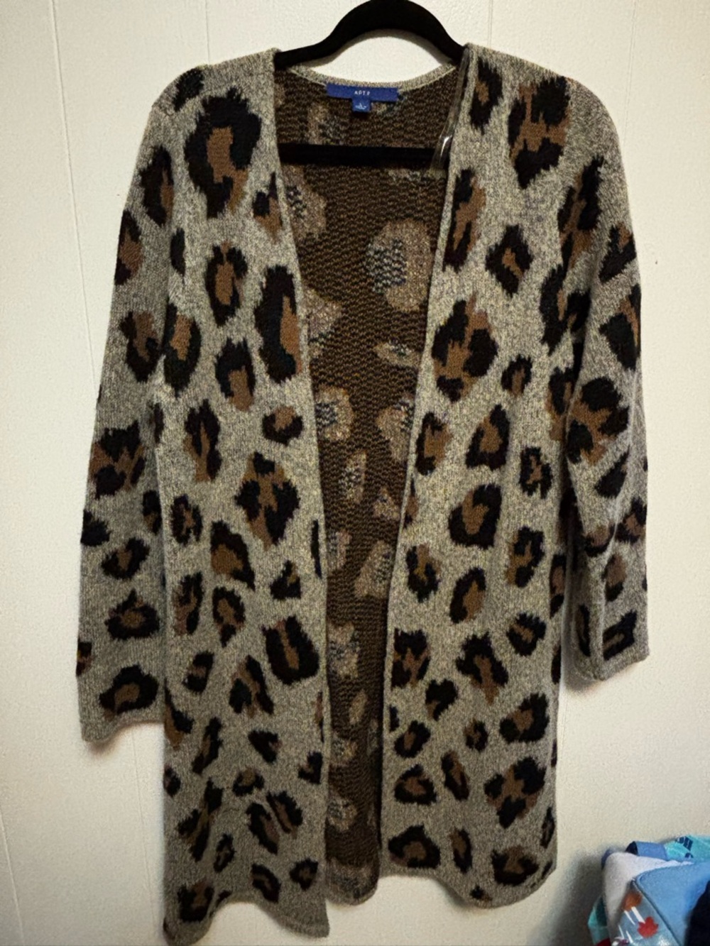 Apt. 9 Taupe Leopard Print Open-Front Cardigan with Black and Brown Spots